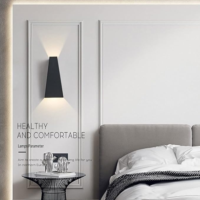Modern Wall Light LED Sconce Up Down Metal Wall Spot Lamp, Indoor Lighting Fixtures Bedside Night Lamps for Living Room Bedroom Hallway Home Decorative Wall Wash Lights (Color : Black-6000K)