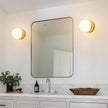 Modern Glass Globe Wall Sconce: Gold Spherical Sconces Light - Small Brass Vanity Single Ball Lights Fixture - Contemporary Milk Glass Wall Mounted Lamp for Bedroom Bathroom Hallway Bulb Not Included