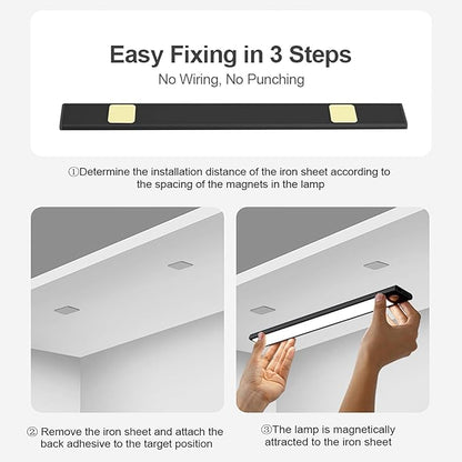 Under Cabinet Lighting, Motion Sensor 54 LED Under Cabinet Lights, 2Pack Rechargeable, 12inch 3 Colors Dimmable Closet Lights Under Counter Lights for for Kitchen, Shelf, Stair, Hallway(Black)