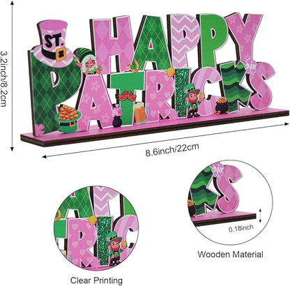 St Patricks Day Decor for Table Happy St Patrick's Day Decoration Wooden Centerpieces Rustic Farmhouse Sign for Tabletop Home Shelf Office St Patricks Day Party Decoration Pink