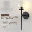 C03 Battery Operated Wall Sconce No Wired Rechargeable Wall Lamp with Clear Glass Shade Easy to Install Cordless Wall Light Fixtures for Bathroom Hallway Kitchen Mirror Black(Bulb Included)