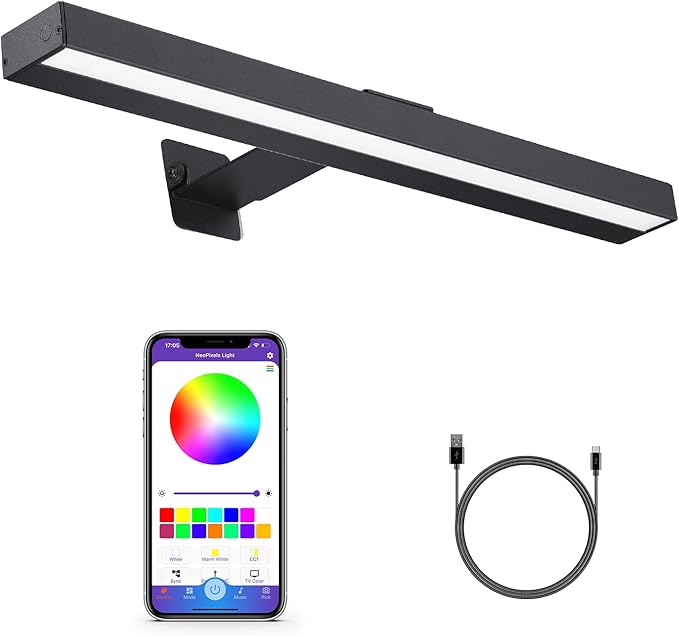 Wireless Picture Light, 16" Metal Rechargeable Painting Light Display Lamp with APP Music Sync Multi Dynamic Modes Dartboard, Timer Dimmable Artwork Light for Frame Portrait, Black