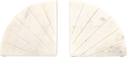 Creative Co-Op Modern Arched Semicircle Marble Bookends with Carved Detail, Set of 2, White