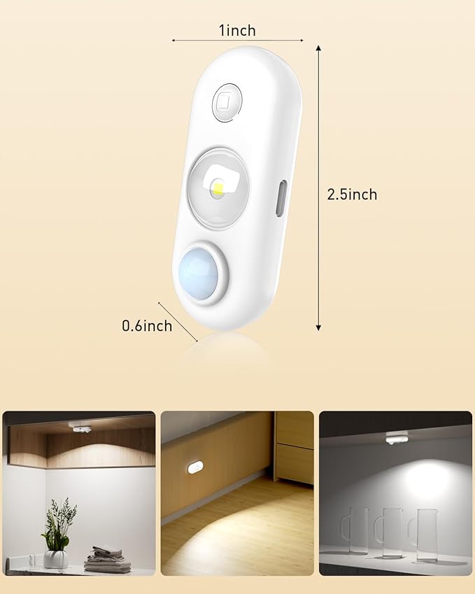 Diomart LED Motion Sensor Puck Lights Indoor, Rechargeable Under Cabinet Lights, Stick on Wireless LED Small Night Light for Closet, Drawer, Shelf, Under Cabinet, 6 Pack (White Light)