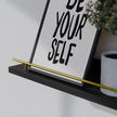 WOPITUES Floating Shelves with Gold Metal Guardrail, Shelves for Wall Decor Set of 3, Wall Shelves for Bedroom, Bathroom, Kitchen, Living Room, Plants, Picture Frames, Art- Black and Gold