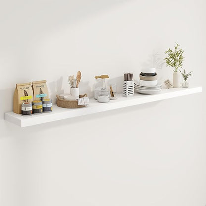 72in Floating Shelves for Wall, 72"W x 9.25"D x 1.5"H, Long Wall Mounted Engineered Wood Shelves with Invisible Brackets for Living Room, Bedroom, Bathroom, Kitchen Decor and Storage, White