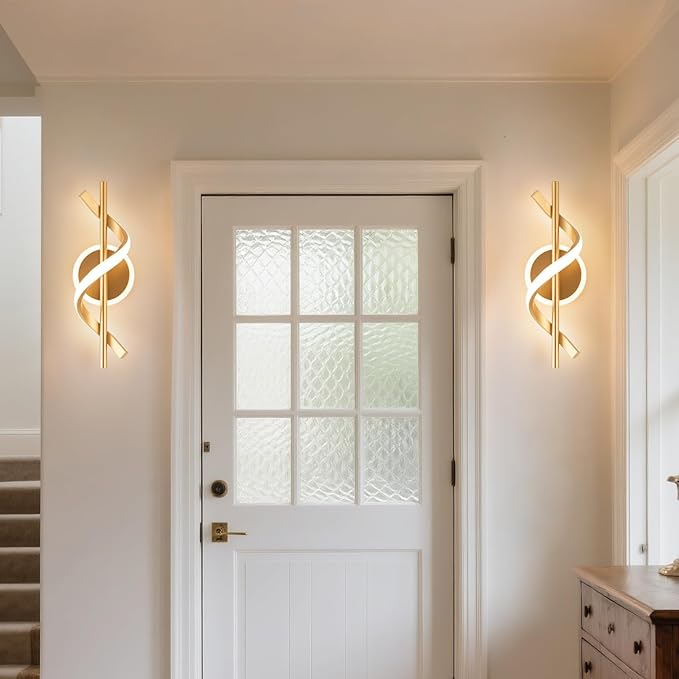 LED Wall Sconces Indoor, 12W LED Wall Mount Lights, Modern Spiral Wall Lamp, 3000K Wall Light Fixture for Stairs, Living Room, Bedroom, Aisle, Hallway (Warm White, Gold)