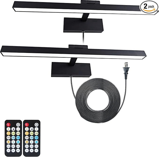 Picture Light for Paintings Plug in, 16" 6W Remote Control Wall lights for Painting, 3 Color Temperatures Paintings Light Dimmable Art Lights for Display, Wall, Artwork, Gallery (Black, 2 Pack)