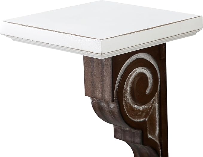 SOFE Small Wood Floating Shelf 12 Inches Tall, Farmhouse Wood Shelf for Wall, Decorative Rustic Candle Holder Shelf, White & Brown, Living Room, Bedroom, Dining Room Decor