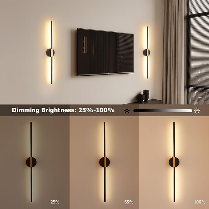 JOOSENLUX Battery Operated Wall Sconces Set of 2 – Gold & Black LED Wall Light, Dimmable, Remote‑Control, Adjustable Arm, Cordless Aluminum Modern Art Lamp