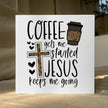 Christian Coffee Decor Wood Sign, Farmhouse Kitchen Wall Art with Inspirational Quote, Religious Rustic Wood Box for Coffee Bar, Shelf, Desktop