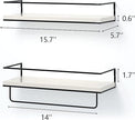 Shario White Floating Shelves - Set of 2, Wall Mounted Hanging Shelves with Black Towel Rack, Decorative Storage Shelves for Bathroom, Kitchen, Living Room & Bedroom (Modern White, 15.7 Inches)