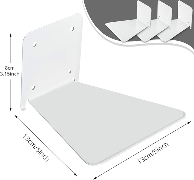 Jetec 3 Pack Invisible Floating Bookshelf Wall Mounted Floating Bookshelves Heavy Duty Book Organizers Hidden Book Shelf Metal Shelves Holder for Books Bedroom Living Room Home Office (White)