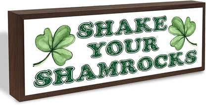 Shamrocks Decor, Shake Your Shamrocks Sign, Farmhouse Wooden Box Sign, Desk Decor Art, St Patricks Day Decoration for Home Office Coffee Bar, Irish Gift for Women Men, 9.5x3.1x1 inches
