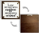 Coffee Wine Sign, Funny Wood Sign, Wooden Box Signs Decors Art, Farmhouse Decor for Shelf, Home Decor Accent, Gift for Her, Her Day Starts With A Coffee and Ends With A Wine Signs