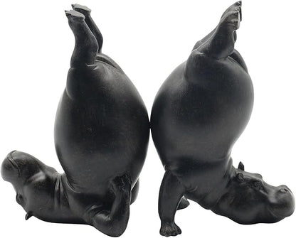 Lukitas Upside Down Hippo Decorative Bookends, Non-Slip Book Holders, Whimsical Animal Ornaments for Office Home Bookshelf Decor, Black, Resin 8.5''