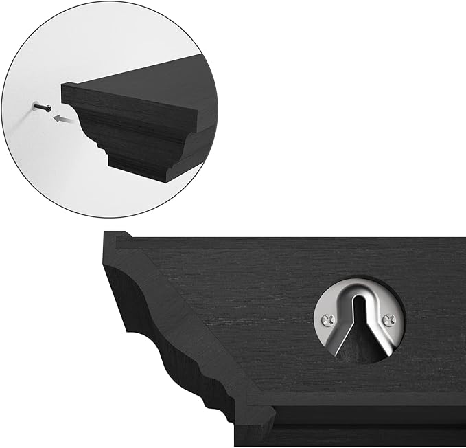 SRIWATANA Black Floating Shelves, Solid Wood Storage Wall Shelves Set of 4 Display Ledge Shelves Decor for Bedroom, Living Room, Bathroom, Kitchen - Black