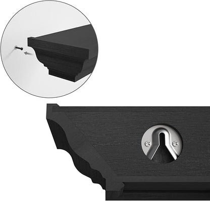 SRIWATANA Black Floating Shelves, Solid Wood Storage Wall Shelves Set of 4 Display Ledge Shelves Decor for Bedroom, Living Room, Bathroom, Kitchen - Black