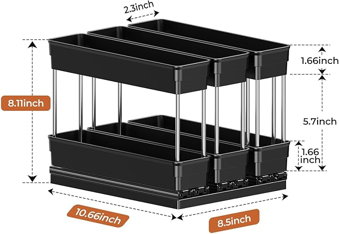 Pull Out Spice Rack Organizer for Cabinet, Slide Out Spice Racks Organizer, Easy to Install Spice Cabinet Organizers, 2.3''Wx10.66''Dx8.11''H, 3 Packs - 2 Tiers (Black)
