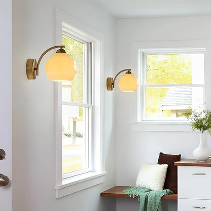 Mid Century Modern Gold Wall Sconce Glass Sconces Wall Lighting Bathroom Vanity Light Fixtures Globe Wall Lamp Bedroom Wall Lights for Living Room Bedroom Hallway Foyer