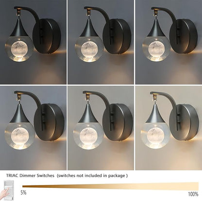 Crystal Wall Sconce, Modern Indoor Moon Wall Lamp, Dimmable LED Wall Light for Bedroom Bedside Batnroom Vanity Living Room Dining Room Hallway. Nickel
