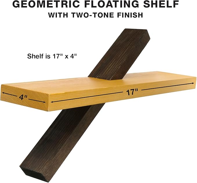 EXCELLO GLOBAL PRODUCTS Geometric Floating Wall Shelf - Easy to Assemble Modern - Decor for Kitchen, Living Room, Bedroom, Office (Dark Brown & Natural Wood)
