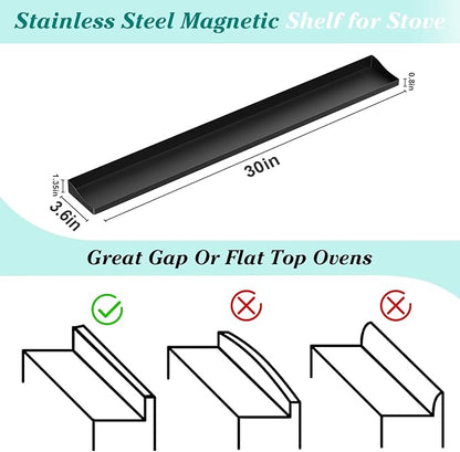 30" Magnetic Stove Top Shelf - Stainless Steel Magnetic Spice organizer for above the Over stove shelf kitchen small space solutions