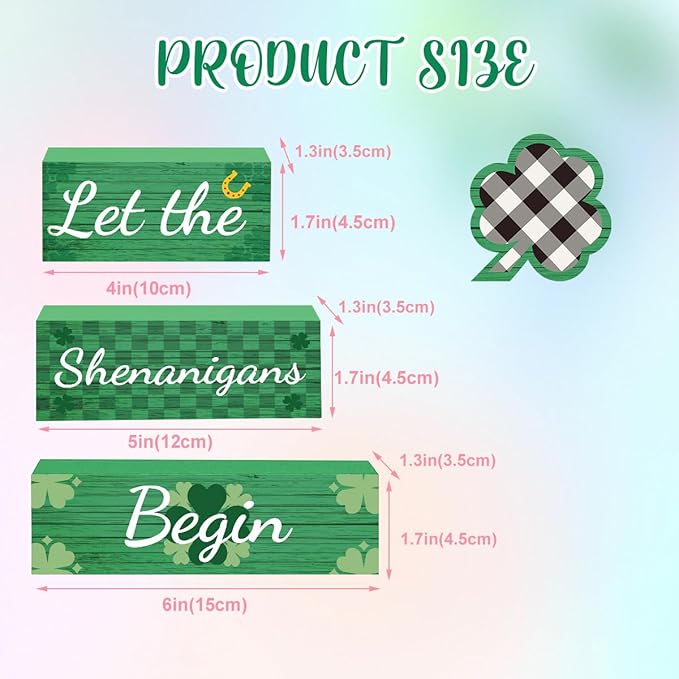 4 Pcs St Patricks Day Decorations for Home St. Patricks Day Tiered Tray Decor Let The Shenanigans Begin Sign Farmhouse Decor for Home Office Kitchen Shelf Tabletop Centerpieces