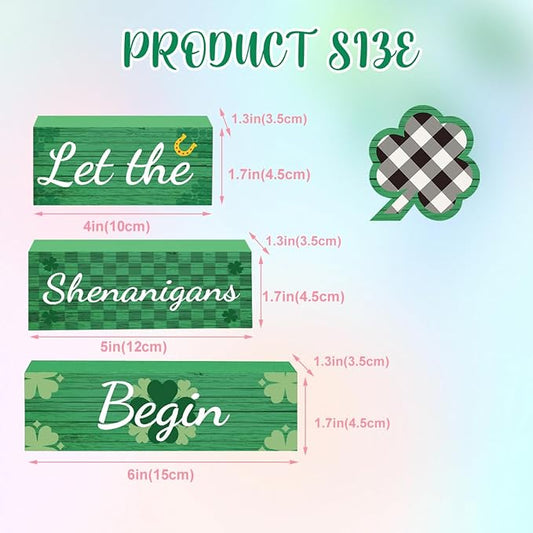 4 Pcs St Patricks Day Decorations for Home St. Patricks Day Tiered Tray Decor Let The Shenanigans Begin Sign Farmhouse Decor for Home Office Kitchen Shelf Tabletop Centerpieces