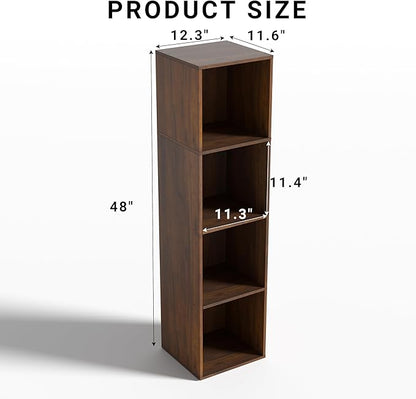 4Cube Storage Organizer, 4 Tier Cube Low Bookcase Freestanding Storage Display Organizer, Three-Cubes Open Shelf Bookshelf for Home Office (Dark Brown,Black Walnut, 4-Cube)
