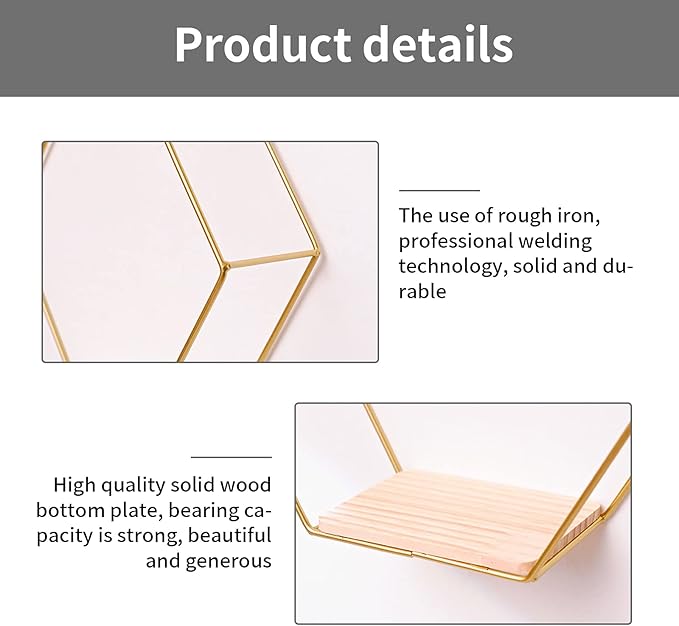 Wall Mounted Hexagonal Floating Shelves Set of 3 in Different Sizes, Modern Metal Wall Shelf, Simple Wood Partition Storage Shelves, Decor Rack for Bedroom, Living Room, Kitchen and Office