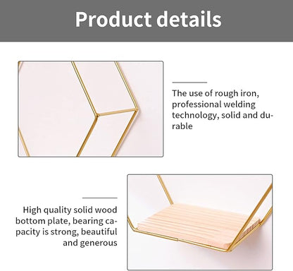 Wall Mounted Hexagonal Floating Shelves Set of 3 in Different Sizes, Modern Metal Wall Shelf, Simple Wood Partition Storage Shelves, Decor Rack for Bedroom, Living Room, Kitchen and Office