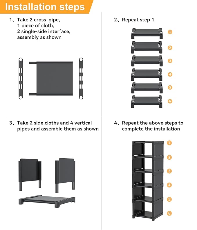 6-Tier Narrow Shoe Rack, Vertical Small Space Shoe Organizer, 9.84