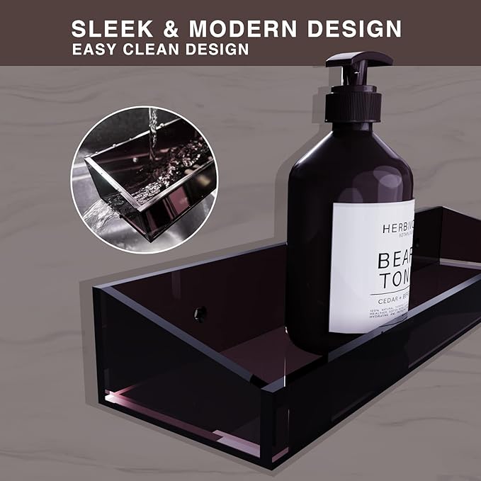 Acrylic Wall Mount Organizer, Self Adhesive Shelves, No Drilling Hang Walls, for Bathroom, Kitchen, Living Room - Dark Brown