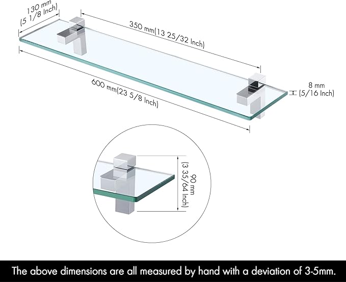 KES Bathroom Shelf 24 Inch Glass Shelf Wall Mounted Tempered Glass Shelves Polished Chrome Finish, BGS3201S60