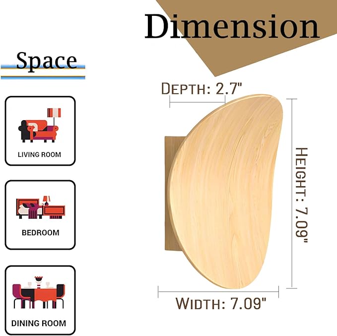 Modern Wall Sconces Natural Wood Grain Wall Lamp Minimalist Sconces Lighting 5W LED Mounted Lamp, Indoor Metal Circular Lighting Fixture for Bedroom Bathroom Stair Entryway