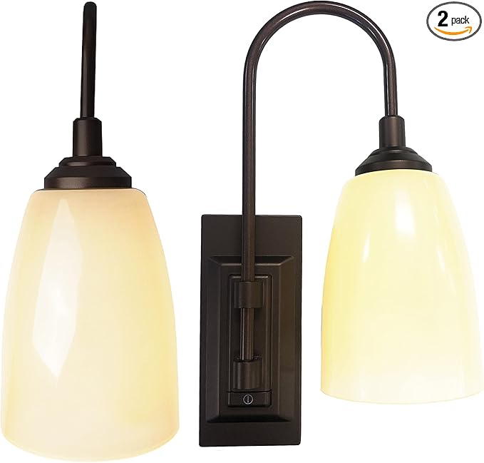 Westek LED Battery Operated Wall Sconce, 2 Pack - 4 Hour Auto Shut-Off Wireless Wall Sconce, 100 Lumens - Easy Install Battery Powered Sconce Light - Plastic with Bronze Finish