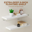 Solid Wood Floating Shelves 24'' Long, 8'' Deep Wall Mounted Shelves with Heavy Duty Brackets, Max Load 150 lbs, Wall Shelves for Bathroom Kitchen Living Room, 24 x 8 x 1.6 in, White, Set of 2