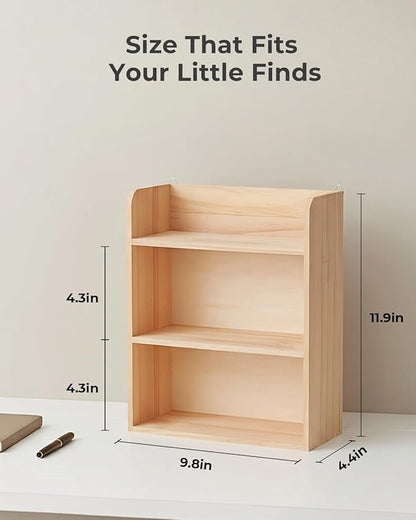 3-Tier Trinket Shelf, Small Display Shelf for Wall or Countertop, Solid Wood Knick-Knack Shelf for Collectibles, Crystals & Spice Village Storage, Natural Unfinished, DIY Stain