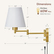 VONLUCE Wall Sconce Set of 2, Plug in & Hardwired Swing Arm Wall Lamps, Adjustable Wall Mounted Lighting Fixtures, Modern Wall Lights with Golden Base White Fabric Shade for Bedside, Hallway, Study