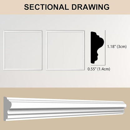 2 Set of 24" x 24" Pre-Cut Accent Wall Molding Trim Kit, Peel and Stick Premade Wainscoting Panels for Interior Decoration, Ready to Assemble Chair Rail Moulding