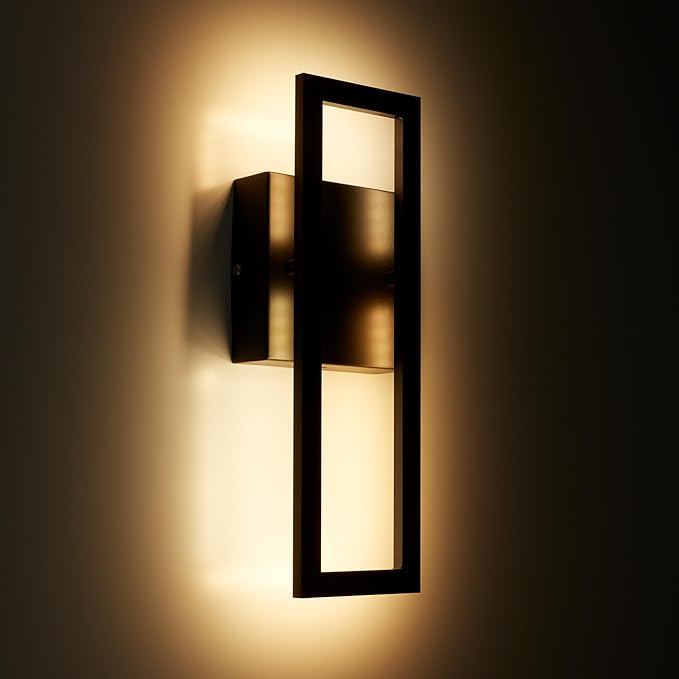 Globe Electric 51432 LED Integrated Outdoor Indoor Wall Sconce, Black, 17 Watts, 520 Lumens, Back Porch Lights, Front Patio, Garage Fixture, Exterior Lighting for House