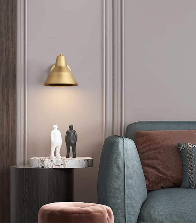 Yosoan Indoor Vanity Wall Sconce with Dimming On Off Switch, 1-Light Hardwired Vintage Wall Mount Metal Lamp Fixture with 6.89" Bowl Metal Shade in-Build Gold Bedside Reading Bedroom Bunk(Antique)