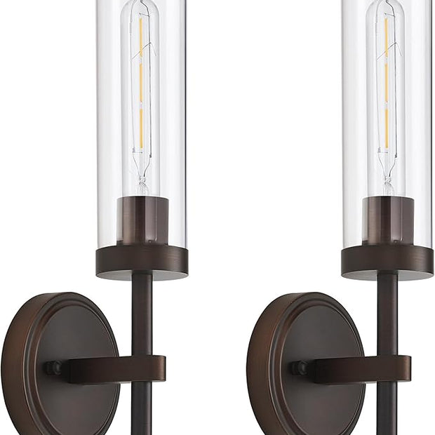 Oil Rubbed Bronze Wall Sconces Set of Two, Bathroom Wall Sconces Vanity Lights with Clear Glass Shade, Modern Farmhouse Wall Mount Lights for Mirror Bedroom Living Room Stairwell Hallway