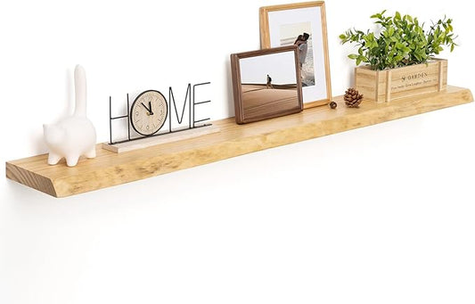 RICHFOCUS Floating Shelves for Wall 55 Inch Solid USA-Sourced Oak Wooden Shelves for Bathroom Kitchen 9" Deep Modern Wood Shelf with Heavy-Duty Bracket for Wall Mounted, Natural Finish