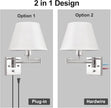 TRLIFE Wall Sconce Plug in, Dimmable Wall Sconces Set of 2 Brushed Nickel Swing Arm Wall Lights with Plug in Cord and On/Off Dimmer Rotary Switch, 9.4