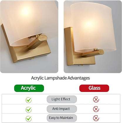 Hardwired Wall Sconces Set of 2, Modern Acrylic Shade Wall Light Fixture, Gold Walls Mounted Lamp with Ceramic Lamp Holder, Classic E26 Bulb Walls Lighting for Bedroom, Hallway 【No Bulb Included】