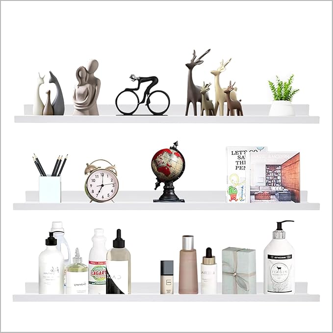 AZSKY 48 Inch Picture Ledge Shelf Floating Shelves Wall Mounted Set of 3 White