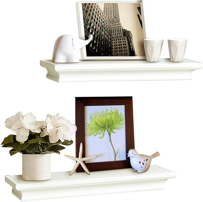 AHDECOR Modern White Floating Shelves, Sleek Wall Mounted Storage Solution for Living Room, Bedroom, Bathroom, and Kitchen Decor, Set of 2