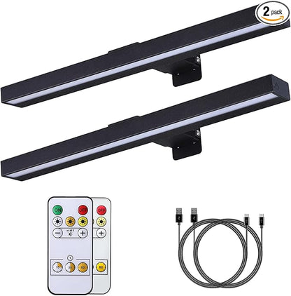 MIOBLUE LED Picture Lights with Remote, 16in Metal Battery Operated Picture Light,Rechargeable Display Lamp,Dimmable Dartboard Light with Timer for Frame Wall Portrait Art, 2Pack